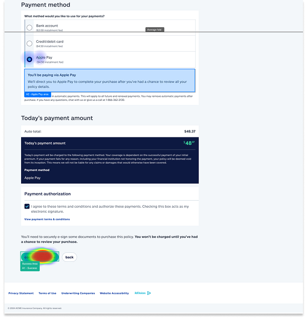 Payment selector heatmap